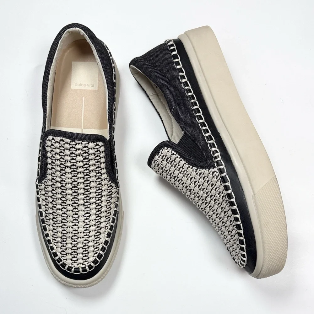 DOLCE VITA Saydi Slip-on Platform Sneaker In Ivory and Black Woven S-503 Sz 8.5